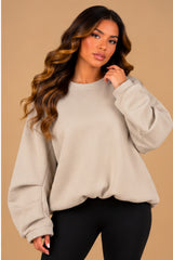 Imogen Oversized Ruched Hem Fleece Sweatshirt – Beige
