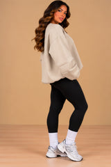 Imogen Oversized Ruched Hem Fleece Sweatshirt – Beige