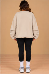 Imogen Oversized Ruched Hem Fleece Sweatshirt – Beige