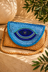Santorini Evil Eye Woven Straw Crossbody Bag