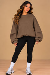 Imogen Oversized Ruched Hem Fleece Sweatshirt – Mocha
