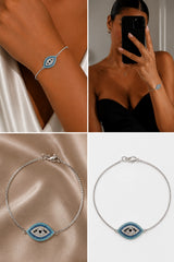 Turquoise Crystal Evil Eye Bracelet - Silver