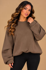 Imogen Oversized Ruched Hem Fleece Sweatshirt – Mocha