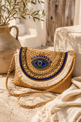 Mykonos Evil Eye Woven Straw Crossbody Bag