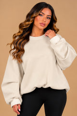 Imogen Oversized Ruched Hem Fleece Sweatshirt – Cream