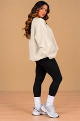 Imogen Oversized Ruched Hem Fleece Sweatshirt – Cream