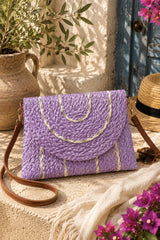 Amalfi Woven Straw Crossbody Clutch Bag - Lilac