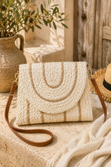 Amalfi Woven Straw Crossbody Clutch Bag - Beige