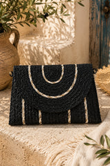 Amalfi Woven Straw Crossbody Clutch Bag - Black