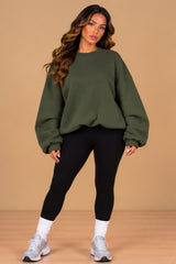 Imogen Oversized Ruched Hem Fleece Sweatshirt – Khaki