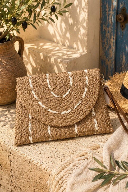 Amalfi Woven Straw Crossbody Clutch Bag - Natural