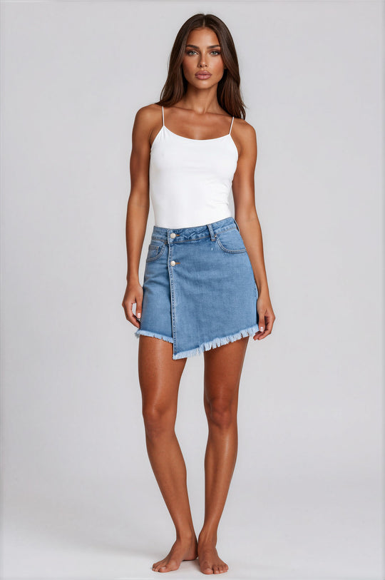 Mia Stretch Denim Wrap Skort – Light Blue