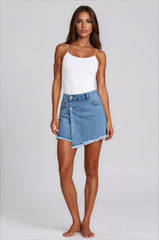 Mia Stretch Denim Wrap Skort – Light Blue