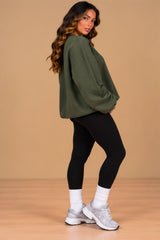 Imogen Oversized Ruched Hem Fleece Sweatshirt – Khaki