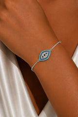 Turquoise Crystal Evil Eye Bracelet - Silver