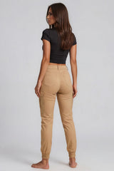 Charlene Wet Look Coated Cargo Trousers – Beige