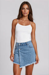 Mia Stretch Denim Wrap Skort – Light Blue
