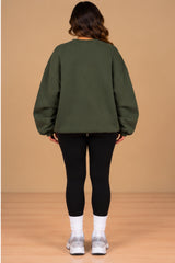 Imogen Oversized Ruched Hem Fleece Sweatshirt – Khaki