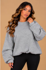 Imogen Oversized Ruched Hem Fleece Sweatshirt – Grey