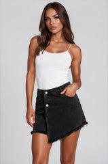 Mia Stretch Denim Wrap Skort – Black