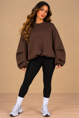 Imogen Oversized Ruched Hem Fleece Sweatshirt – Chocolate