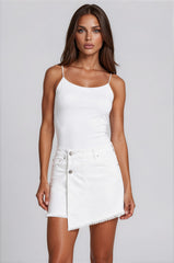 Mia Stretch Denim Wrap Skort – White