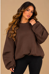 Imogen Oversized Ruched Hem Fleece Sweatshirt – Chocolate