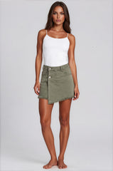 Mia Stretch Denim Wrap Skort – Khaki