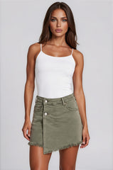 Mia Stretch Denim Wrap Skort – Khaki