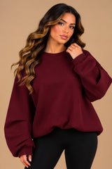Imogen Oversized Ruched Hem Fleece Sweatshirt – Wine