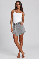 Mia Stretch Denim Wrap Skort – Grey