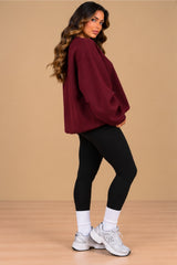 Imogen Oversized Ruched Hem Fleece Sweatshirt – Wine