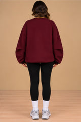Imogen Oversized Ruched Hem Fleece Sweatshirt – Wine