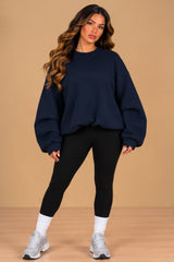 Imogen Oversized Ruched Hem Fleece Sweatshirt – Navy