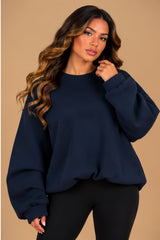 Imogen Oversized Ruched Hem Fleece Sweatshirt – Navy