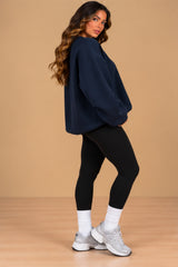Imogen Oversized Ruched Hem Fleece Sweatshirt – Navy