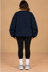 Imogen Oversized Ruched Hem Fleece Sweatshirt – Navy