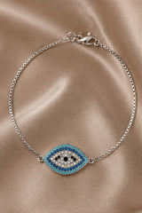 Turquoise Crystal Evil Eye Bracelet - Silver