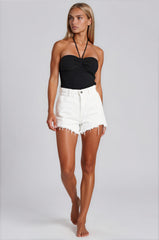 Paris Elasticated Denim Shorts - White