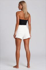 Paris Elasticated Denim Shorts - White
