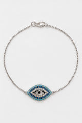 Turquoise Crystal Evil Eye Bracelet - Silver