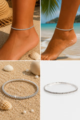 Single Row 3mm Cubic Zirconia Tennis Anklet - Silver