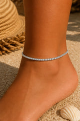 Single Row 3mm Cubic Zirconia Tennis Anklet - Silver