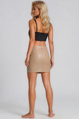 Madeline Beige PU Zip Detail Biker Mini Skirt