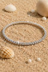 Single Row 3mm Cubic Zirconia Tennis Anklet - Silver