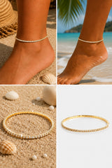 Single Row 3mm Cubic Zirconia Tennis Anklet - Gold