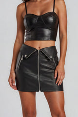 Madeline PU Zip Detail Biker Mini Skirt - Black