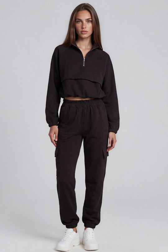 Zaria Pocket Zip Detail Loungewear Set - Black
