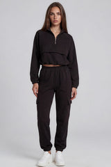 Zaria Pocket Zip Detail Loungewear Set - Black