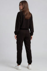 Zaria Pocket Zip Detail Loungewear Set - Black